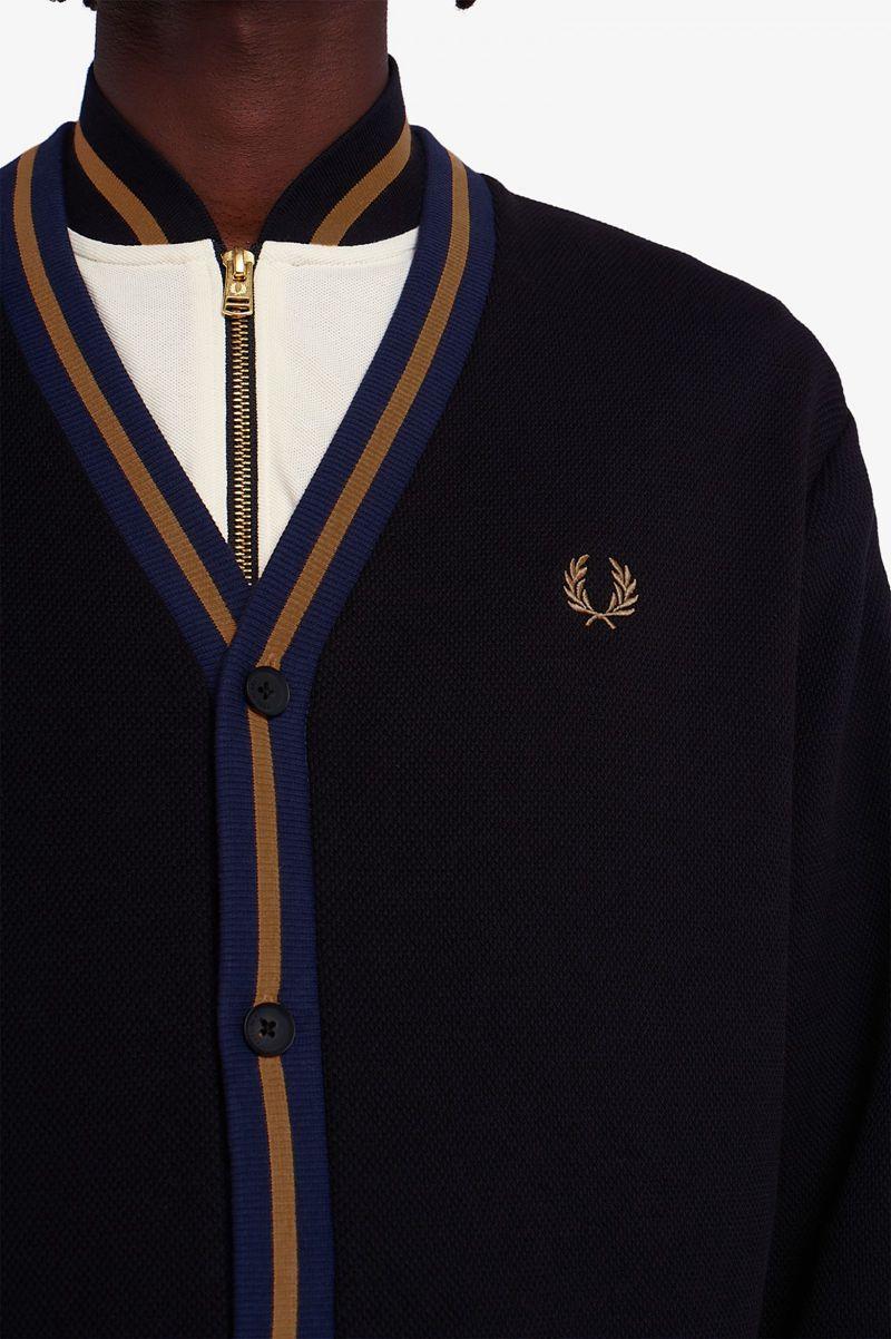 Black Fred Perry Tipped Piqué Textured Cardigan Men's Sweatshirts | PH 1618PJJQ